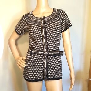 Trina Turk 100% Wool Short Sleeve Belted Sweater Small